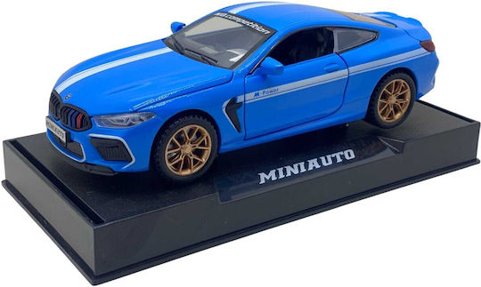 Model metal BMW M8 1:32 replică albastră sunete lumini deschide ușile capota portbagajul
