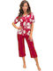 Donna Sommerliches Damen-Set Schlafanzug Burgundisch