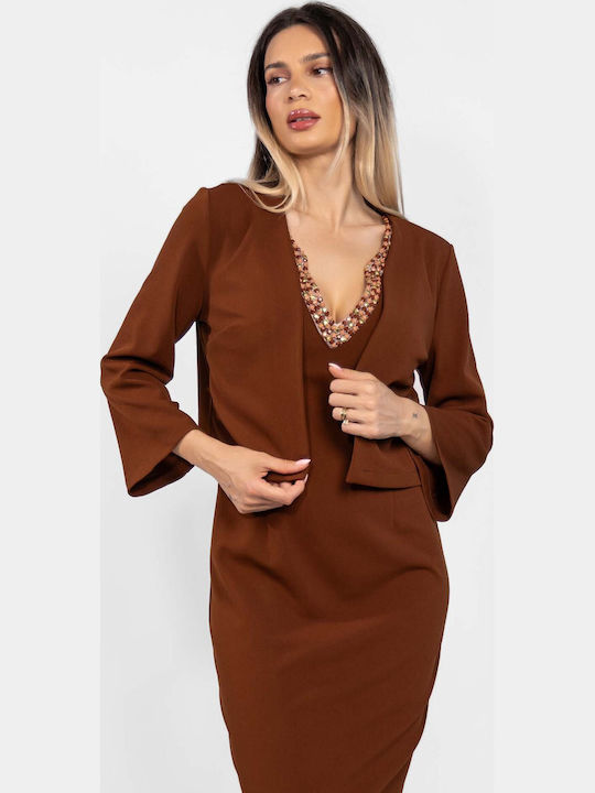 BelleFille Κοντό Γυναικείο Κρεπ Σακάκι Brown