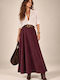 Leder Hohe Taille Maxi Rock Cloche Burgundisch