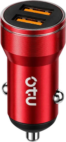 OTU Auto-Ladegerät 2.4A mit 2xUSB-A 1xType-C Rote Farbe