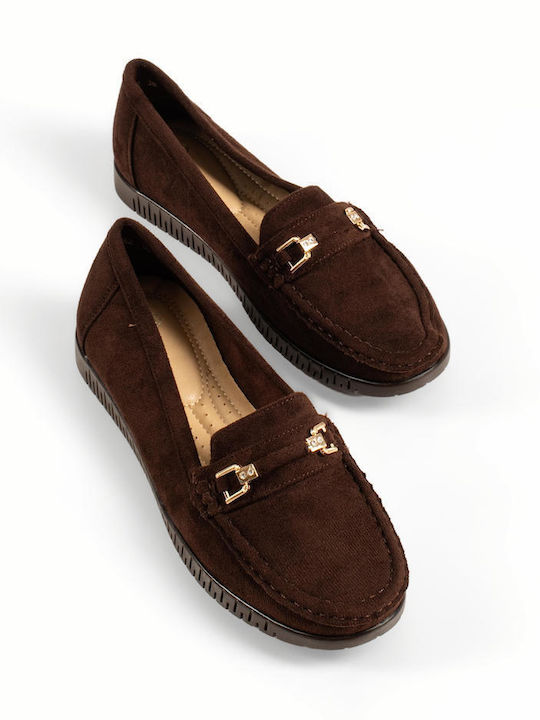 Suede Γυναικεία Loafers σε Καφέ Χρώμα