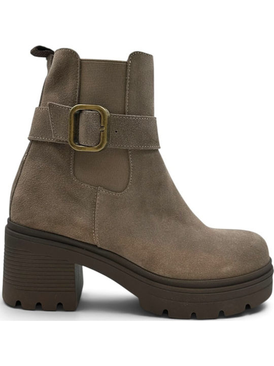 Suede Damen Stiefeletten mit Mittelhohem Braun Absatz