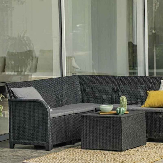 Auxiliary Table for Small Outdoor Spaces Rattan with Metal Frame Graphite 60x55x39cm