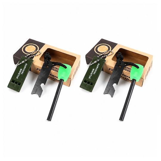 Set Două Kituri de Supraviețuire Camping Depox Fluier din Oțel Inoxidabil 11 Cm