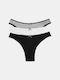 Braziliani din bumbac pentru femei 3Pack Black-black Stripe-ecru