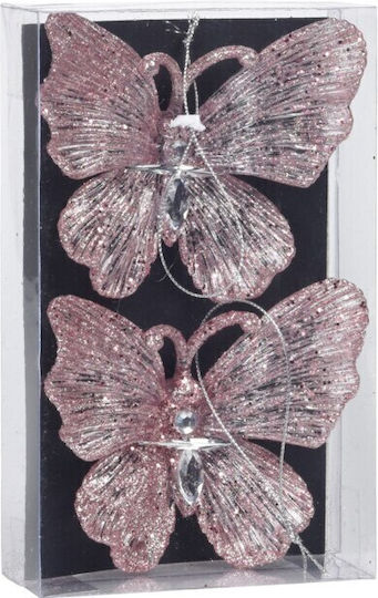 Koopman Figurină de Crăciun Fluture Roz Înălțime 11 cm 2 Bucăți