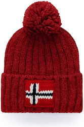 Napapijri Semiury Pom Pom Beanie Männlicher Strickmütze in Burgundischer Farbe
