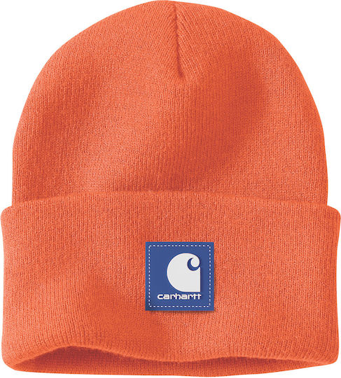 Beanie Unisex Beanie with Rib Knitting in Orange Colour