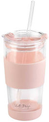 Vialli Design Thermos Glass Cup 600ml Pink with Straw and Handle Vialli Design Thermos Glass Cup 600ml Pink with Straw and Handle