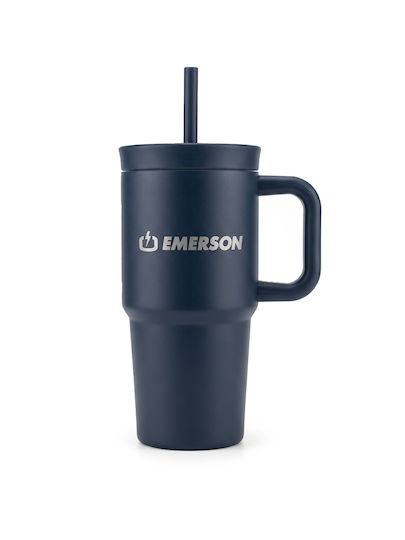Emerson Thermos Bottle Plastic / Stainless Steel BPA Free 600ml 600 Ml with Straw