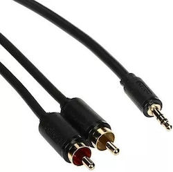 Unitek 3.5mm Jack Cable 3.5mm Male - 2x RCA Male Black 5m With Gold Plated Terminals C19023BK03 Unitek 3.5mm Jack Cable 3.5mm Male - 2x RCA Male Black 5m With Gold Plated Terminals C19023BK03