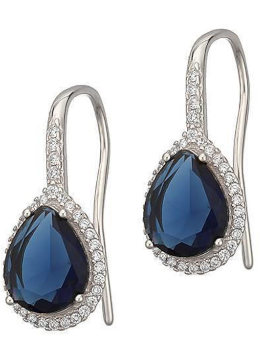 Drandakis Silver Dangle Earrings with Blue Stones