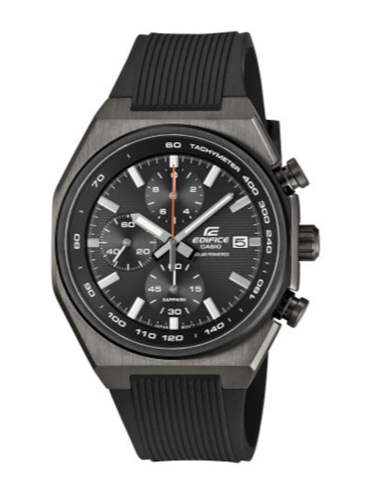 Casio Мъжки Часовник 38.3mm Хронограф Слънчев с Черна Каучукова Каишка