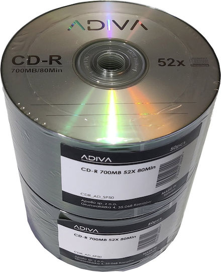 Adiva Записваеми CD-R 52x Кутия за торта 50 бр