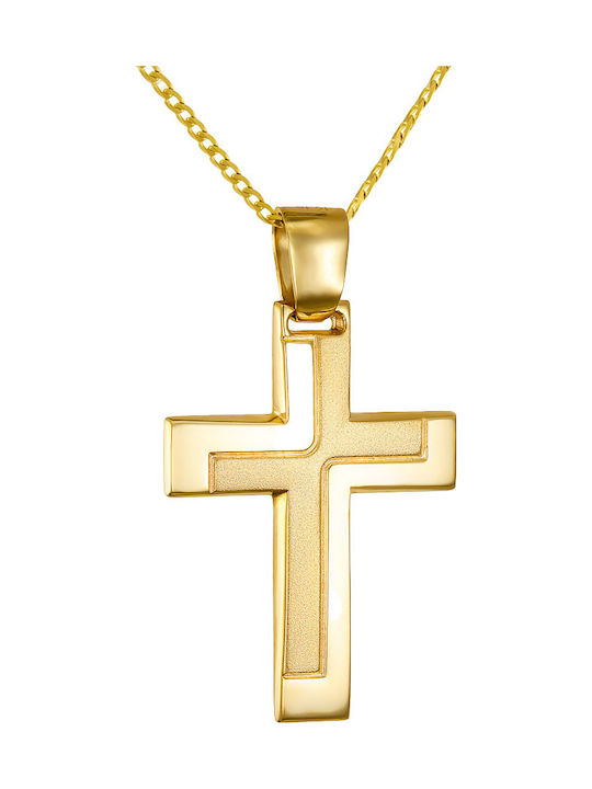 Papoulidis Jewellery Мъжки Златен Кръст 14 Карата Двулицев Без Верижка