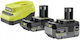 Ryobi Set of 2 Tool Batteries 18V Capacity 4Ah/2Ah with Charger One+