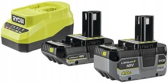 Ryobi Set of 2 Tool Batteries 18V Capacity 4Ah/2Ah with Charger One+
