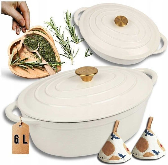 Atusa Oval Cast Iron Dutch Oven 34x26cm 6lt