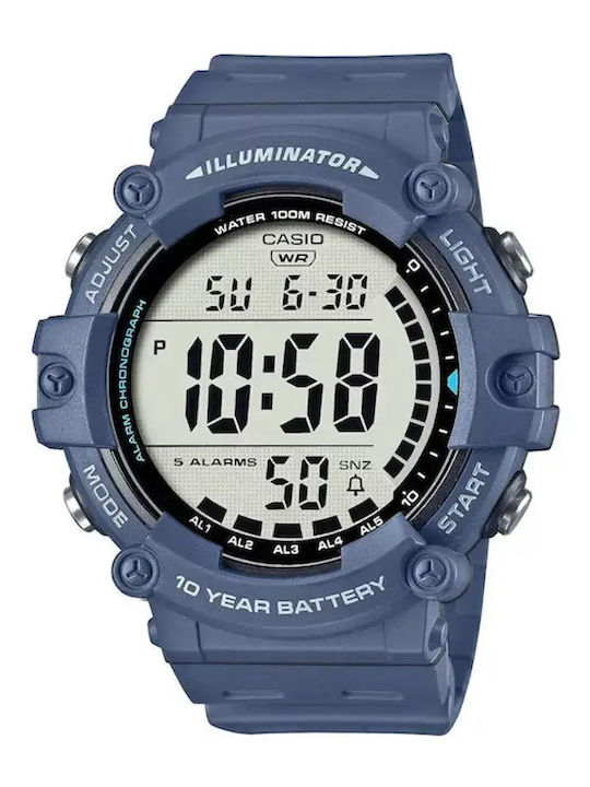 Casio Дигитален Мъжки Ръчен Часовник 54.4mm Хронограф На Батерия с Каучукова Каишка Син / Син