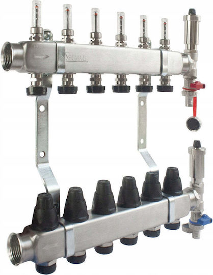Distribuitor din Oțel Inoxidabil Inox cu 14 Circuite Debitmetre Valve Termostatice Valve de Golire Aerisitoare Automate