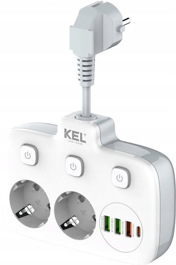 Plastrol Single Socket with 3 USB-A, USB-C and Switch