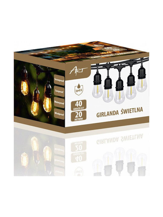 Art Wasserdichte Lichterkette IP65 20m mit 40 E27 Fassungsschrauben Warmweiß