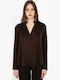 Women's Satin Long Sleeve Brown Blouse