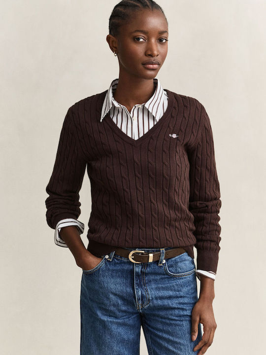 Gant Cable Women's Cotton Sweater with V-Neck B...