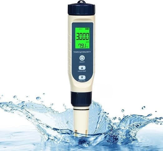 Tester Digital 5 În 1 Pentru Piscine Apă Electroliză Sare Ph Salinitate Tds Ec Măsurare Temperatură Ecran Lcd Iluminat Piscină Jacuzzi Acvariu Hidroponie
