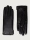 Black Women's Leather Touch Gloves with Fur