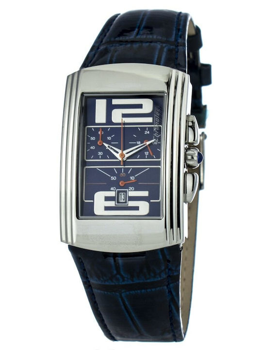 Chronotech Ανδρικό Ρολόι 30mm Χρονογράφος Μπαταρίας με Δερμάτινο Λουράκι Black