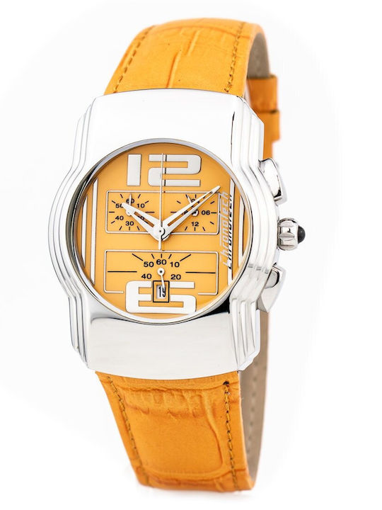 Chronotech Ανδρικό Ρολόι 38mm Χρονογράφος Μπαταρίας με Δερμάτινο Λουράκι Orange