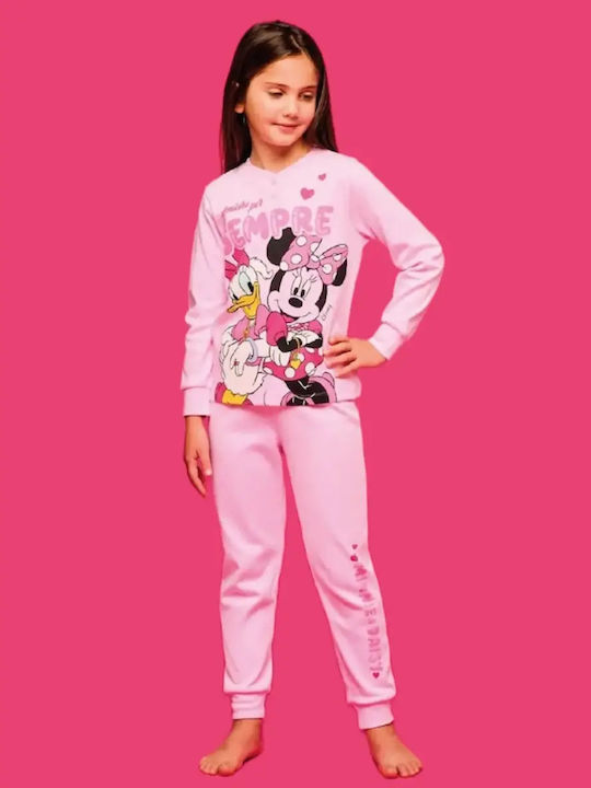 Disney Παιδική Πιτζάμα Χειμωνιάτικη Ροζ Minnie Mouse