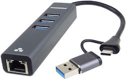 PremiumCord USB Hub 10 Ports (USB-C / USB-A) + LAN PremiumCord USB Hub 10 Ports (USB-C / USB-A) + LAN