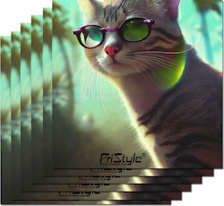 Set 6 Premium Cleaning Cloths Glass Plastic Glasses Contact Lenses Phone Print A Stylish Cat Wearing Glasses Pristyle 15x15cm
