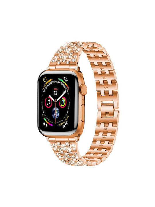 Apple Watch 42 44 45 46 49mm Xdfind Fünf Perlen Voll Diamant Metall Tragbare Bänder Rose Gold
