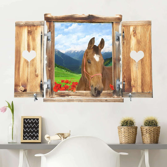 Dreidimensionales Wandsticker & Wandgemälde Aussicht Pferd im Alpenwiesen 60x90cm