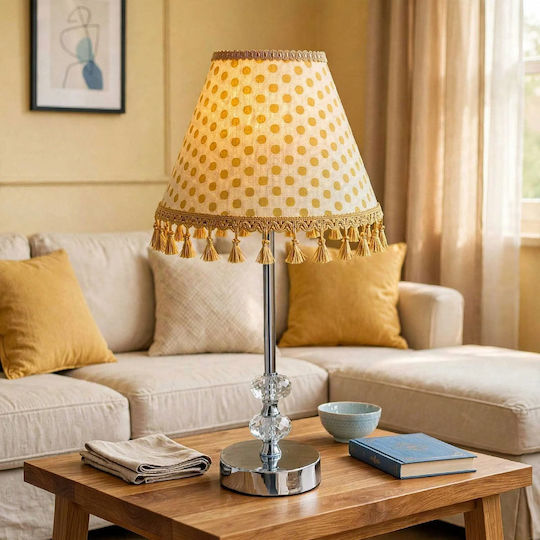 Crystal Table Lamp for E27 Fitting with Yellow Shade and Silver Base