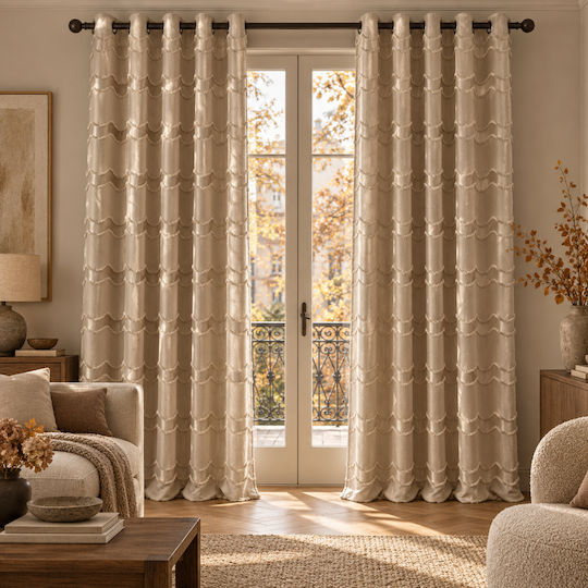 My Home Luxury Κουρτίνα με Τρουκς Μπεζ 270x270εκ.