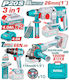 Total TCKLI202598E Комплект Ъглова Шлайфмашина, Ударна Бормашина и Перфоратор Brushless 20V с 2 Батерии 4Ah и Калъф с 47 Аксесоари
