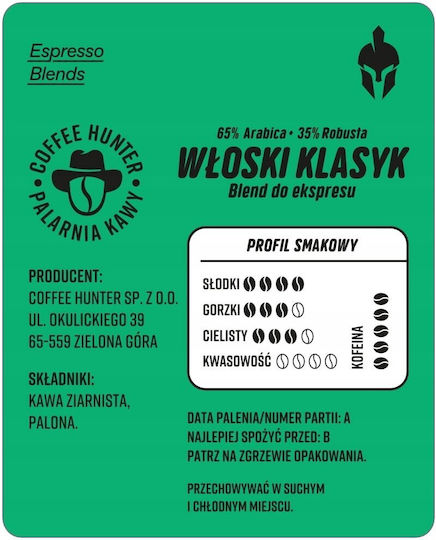 Coffee Hunter Espresso Kaffee Wloski Klassisch in Körner 1kg