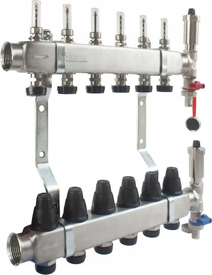 Ferro Colector Din Oțel Inoxidabil Inox Cu 2 Ieșiri Debitmetre Supape Termostatice Supape De Golire Aerisitoare Automate