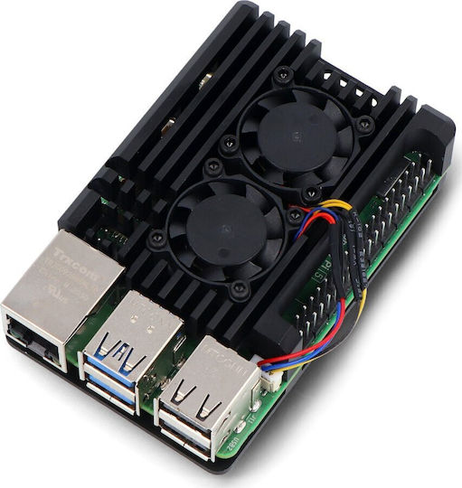OEM Калъф Raspberry Pi 5 Два Вентилатора Алуминиева Черна