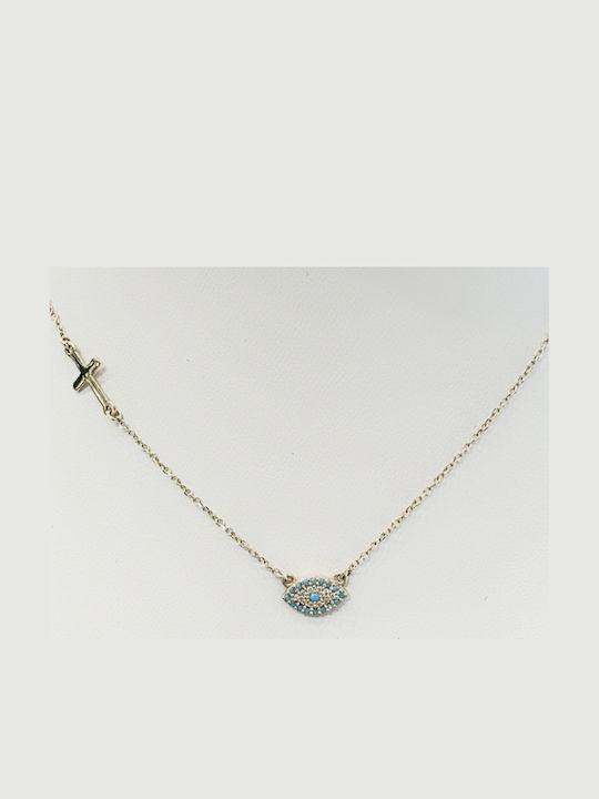 Halskette Mit Auge Aus 14K Gold Mit Zirkon Türkis