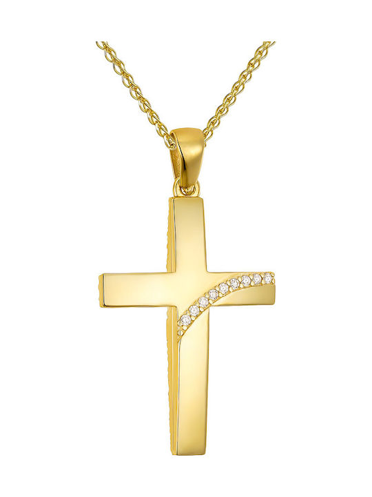 Papoulidis Jewellery Женски Златен Кръст 14 Карата Двулицев Без Верижка