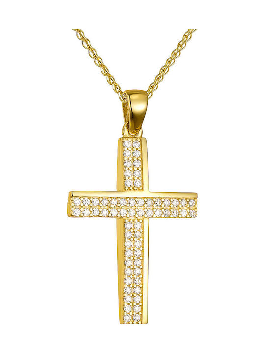 Papoulidis Jewellery Дамски Златен Кръст 14 Карата Двулицев Без Верижка