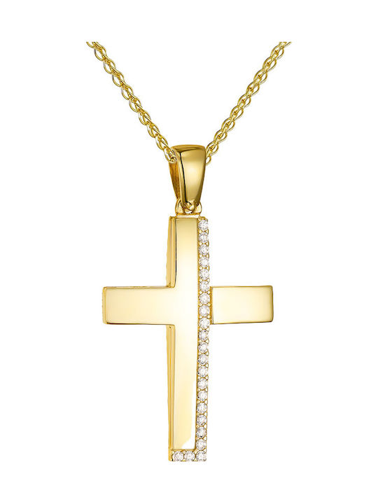 Papoulidis Jewellery Женски Златен Кръст 14 Карата Двулицев Без Верижка