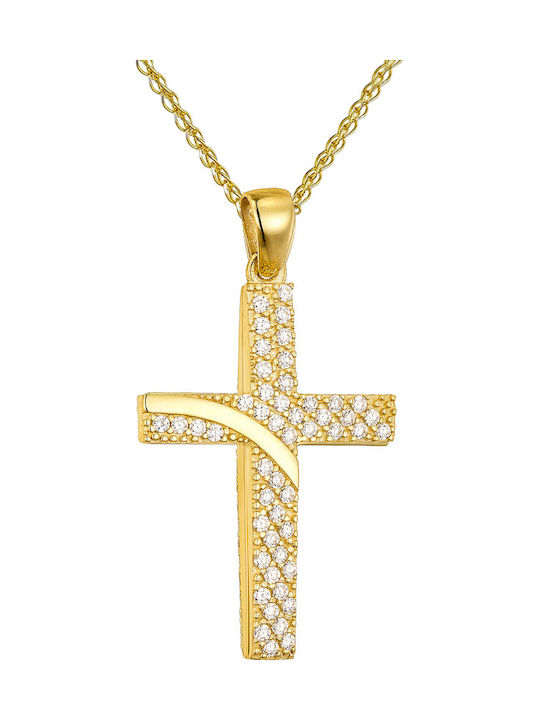 Papoulidis Jewellery Женски Златен Кръст 14 Карата Двулицев Без Верижка