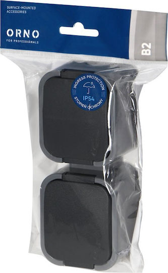 Orno Double External Waterproof Power Socket with Grey Lid